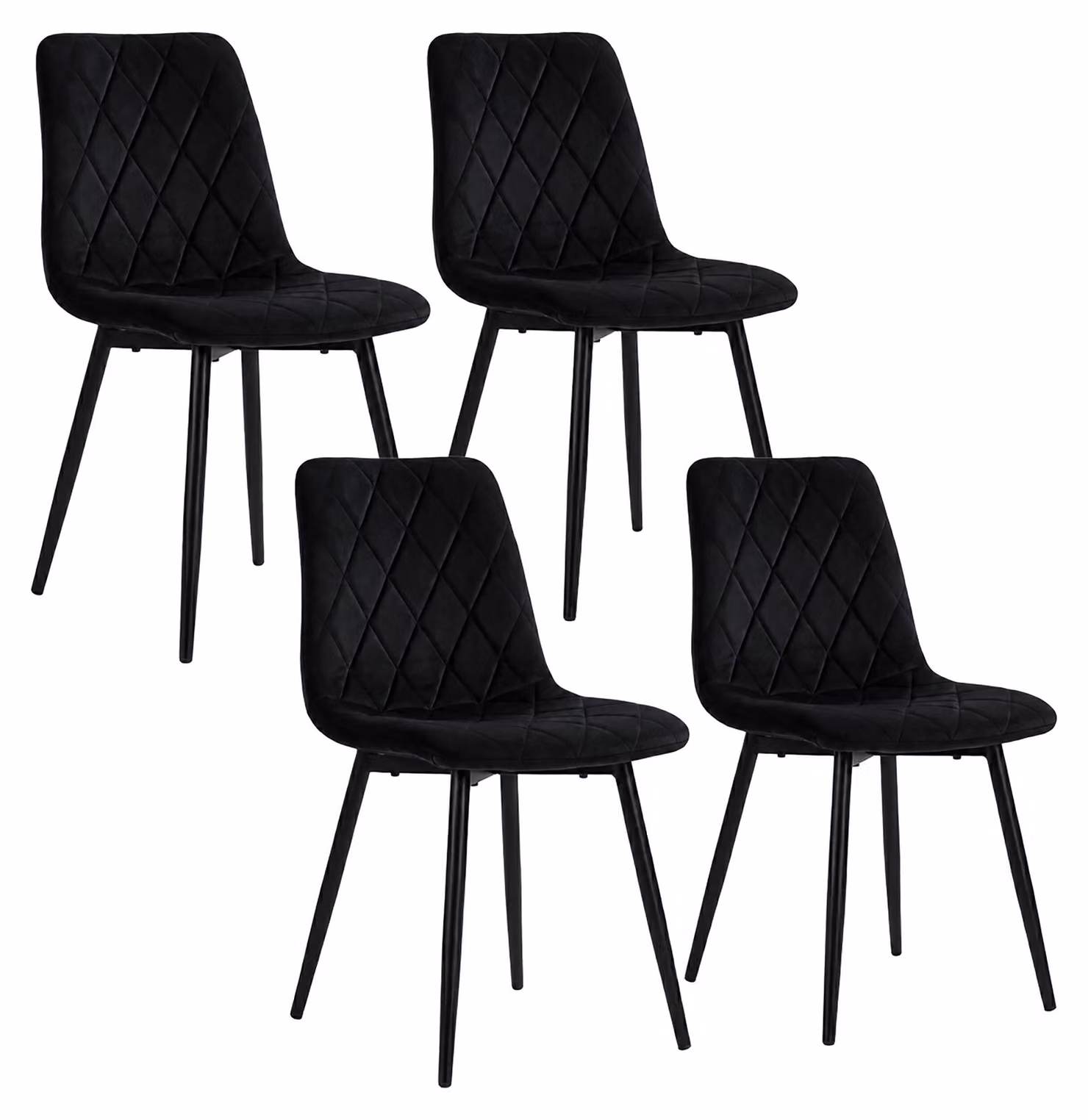 Relaxdays, set di 4 sedie da pranzo, rivestite in velluto, gambe in metallo, capacità di carico 120 kg, adatte per soggiorno e cucina, sedia da cucina imbottita, colore nero