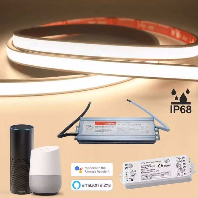 Kit Smart Striscia Led Neon Flex IP68 Trade Shop Traesio Bianco Naturale Dimmerabile con Centralina Vocale Wifi e Alimentatore 24V