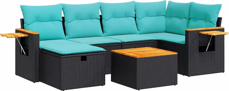Set Divani da Giardino con Cuscini 7pz Nero Polyrattan