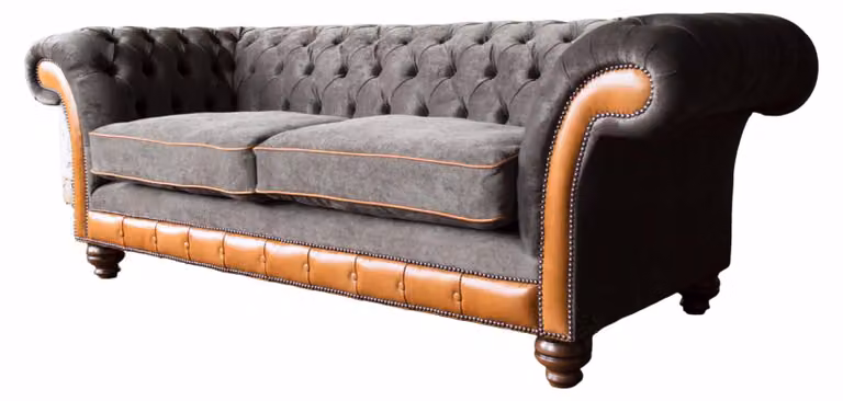 Chesterfield Sofa 3 Sitzer Design Couch Polster Stoff Polster Grau