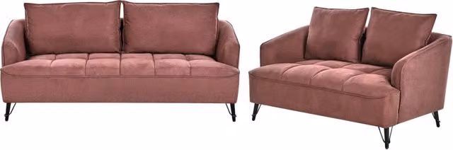 Set di divani Beliani in stile retro con struttura in metallo e imbottitura in tessuto rosso per il tuo soggiorno, composto da un divano a 2 posti e un divano a 3 posti