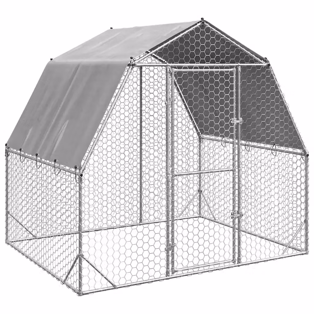 Recinto per polli con tetto in acciaio zincato e plastica di colore argento L: 2,5 m, P: 2 m, H: 2,25 m – 2