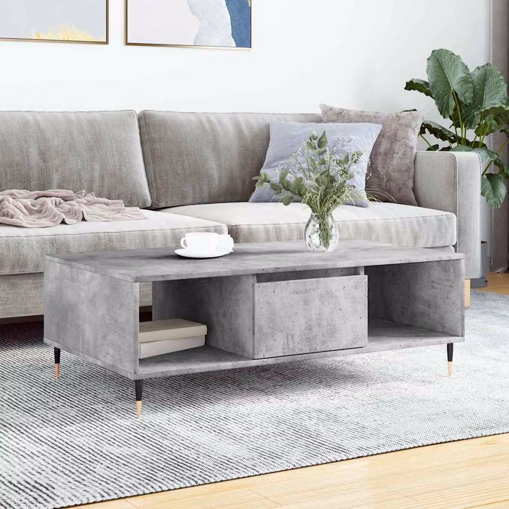 Tavolino da salotto moderno vidaXL in legno e metallo grigio cemento L: 104 cm, P: 60 cm, H: 35 cm