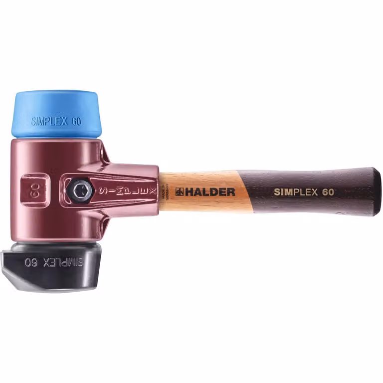 Mazza SIMPLEX soft-face, composizione in gomma, con base / TPE-soft; con alloggiamento in ghisa malleabile e manico in legno extra corto di alta qualità | D=60 mm / design del manico=extra corto | 3012.262