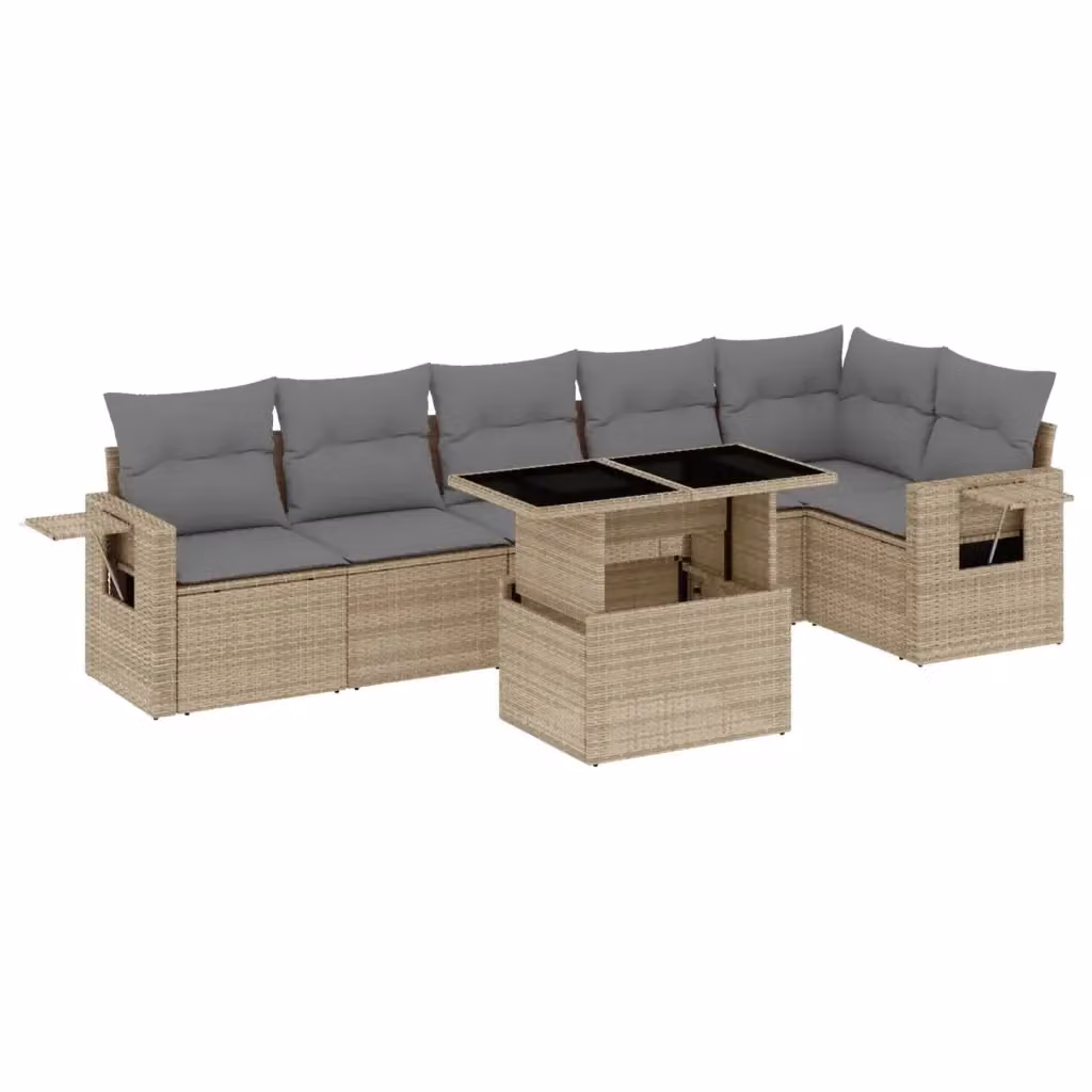 vidaXL Set Divani da Giardino 7 pz in Polyrattan con Cuscini Beige e Tavolino da Esterno – 2