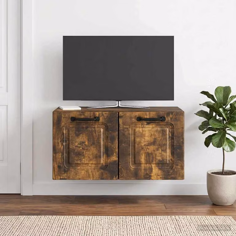 vidaXL Mobile Porta TV da Muro Moderno in Rovere Fumo, L/P/H: 59,5 x 31 x 30 cm