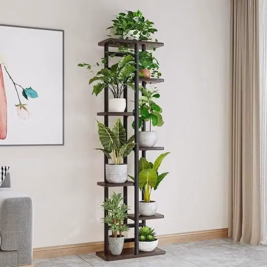 Scaffale per piante - Scaffale per angolo giardino con 7 livelli - Legno di quercia nera