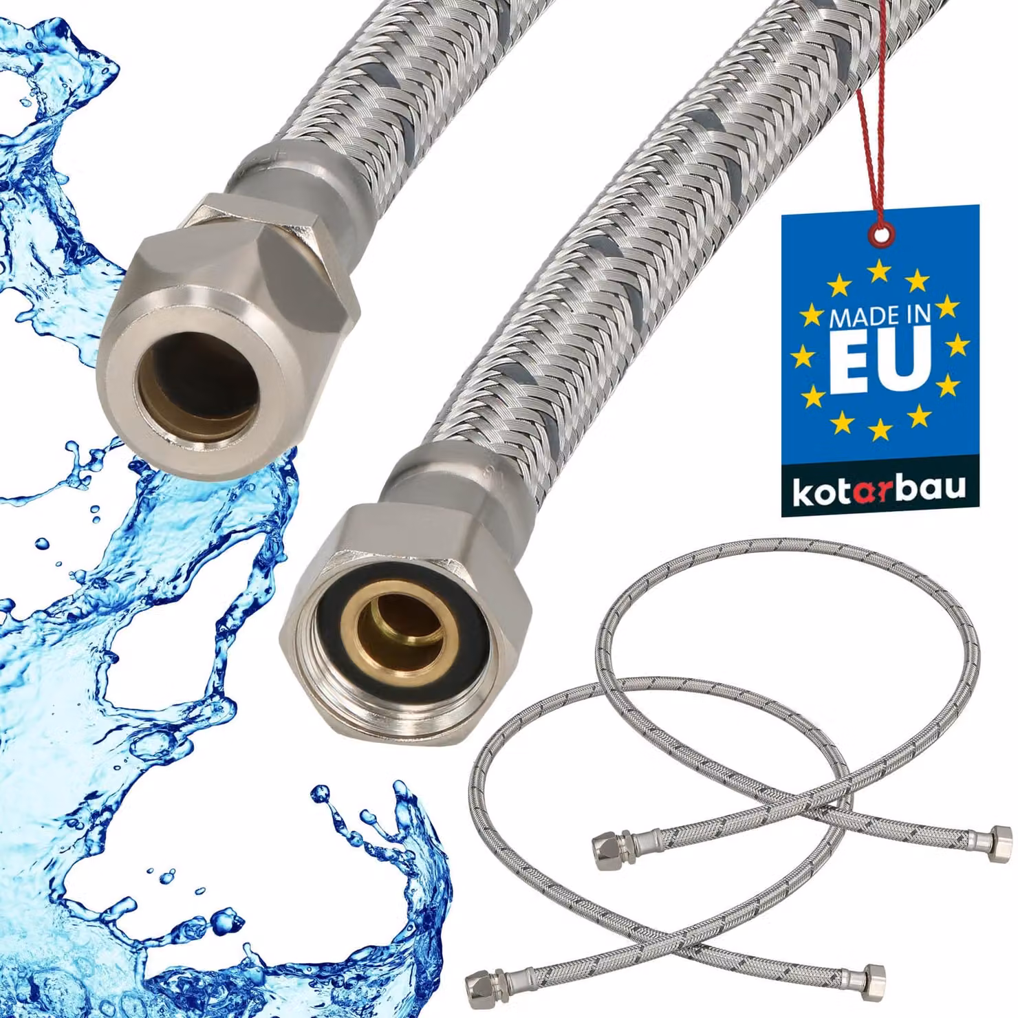 KOTARBAU® 2 Pezzi Tubo Flessibile per Rubinetto 3/8“ x 3/8“ Tubo di Raccordo 120cm Dado Girevole x Raccordo a Pressare Acciaio Inox