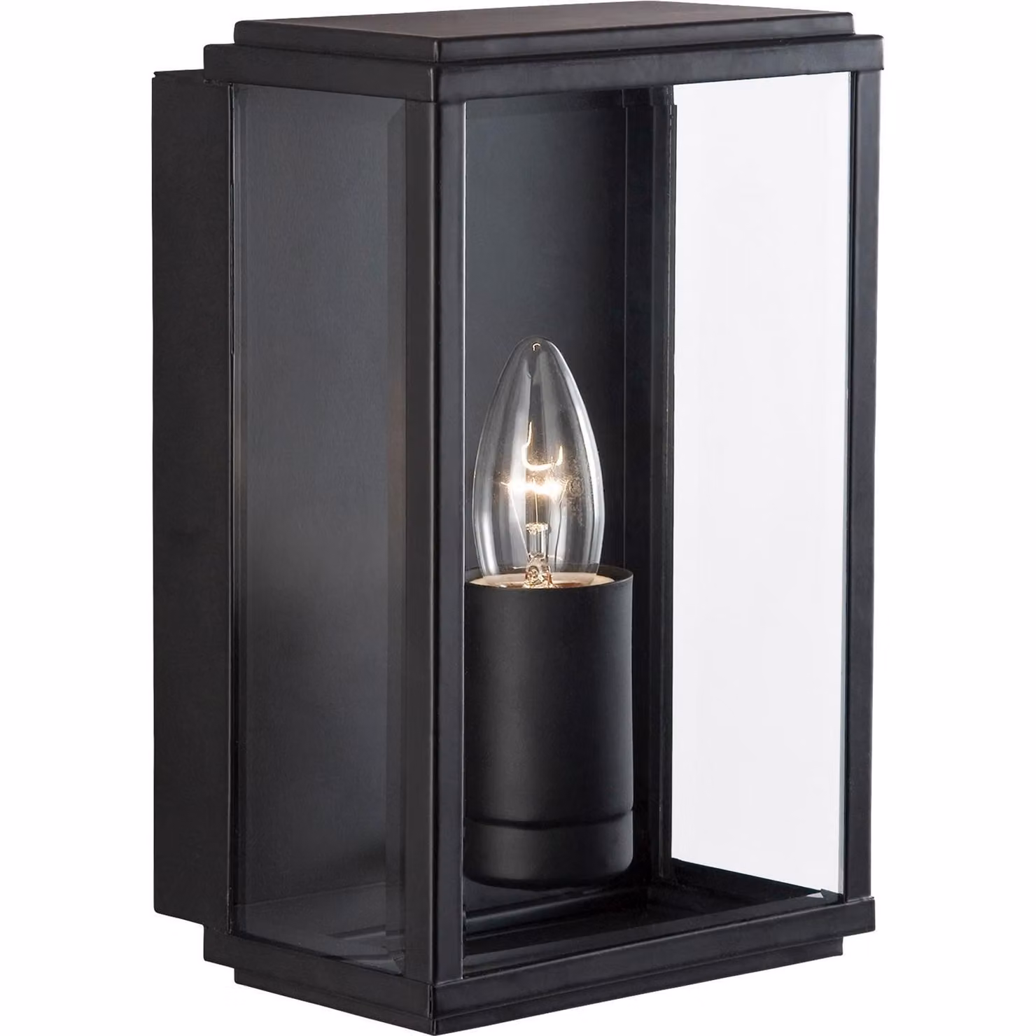 Applique Contemporanea Scatola Acciaio Nero Vetro 1 Luce E27