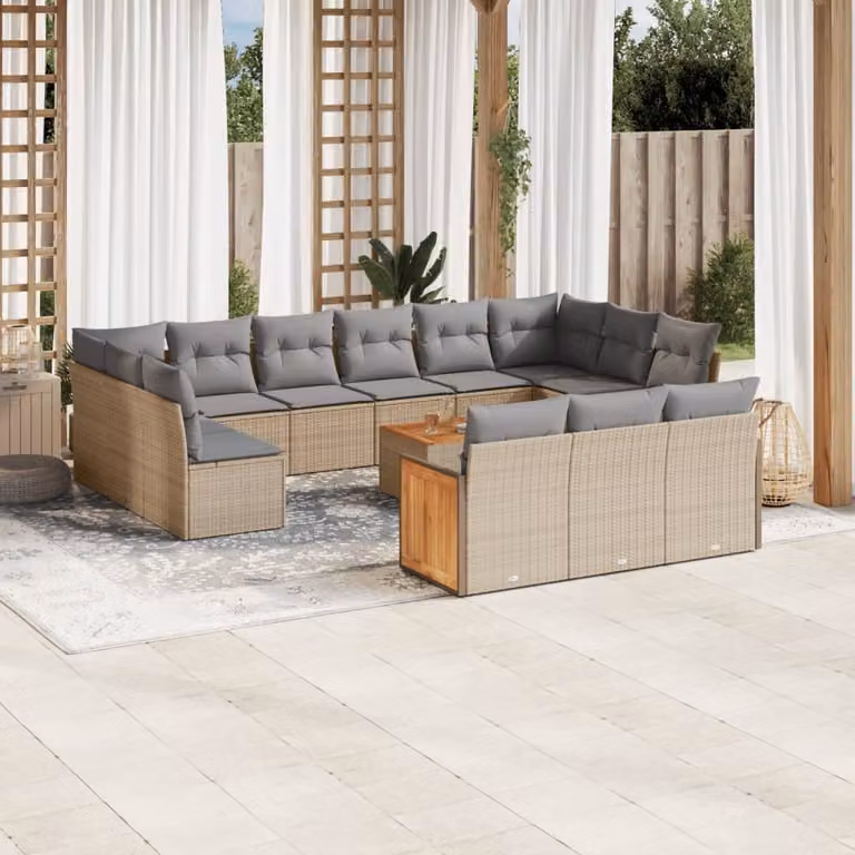 Maison Exclusive - Set Divani da Giardino 14pz con Cuscini in Polyrattan Beige