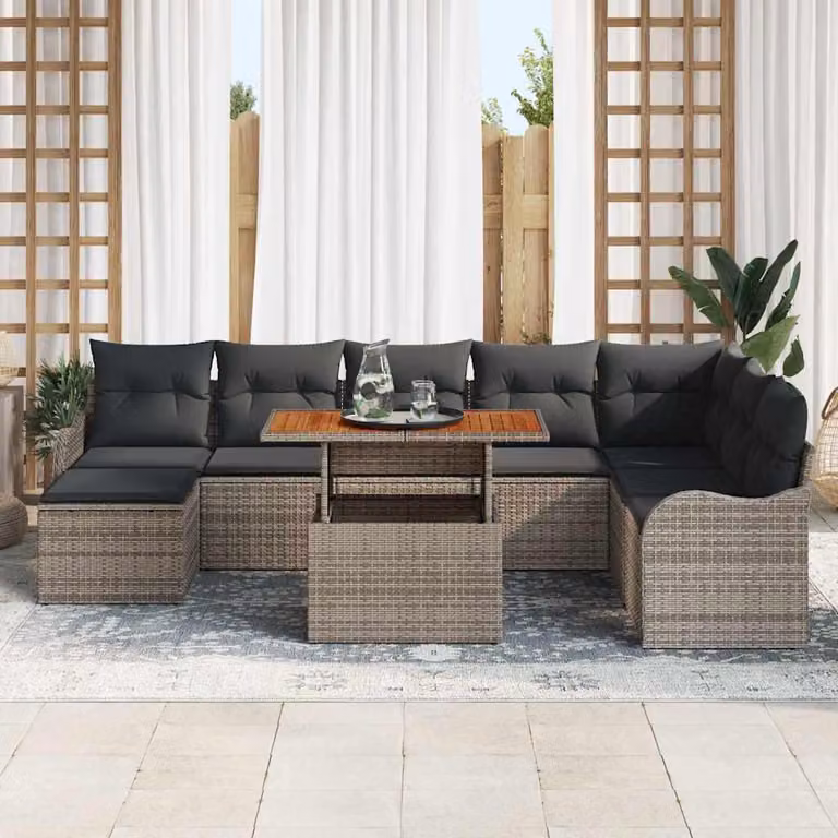Maison Exclusive - Set da giardino composto da 9 pezzi, divano, colore grigio, materiale: rattan sintetico