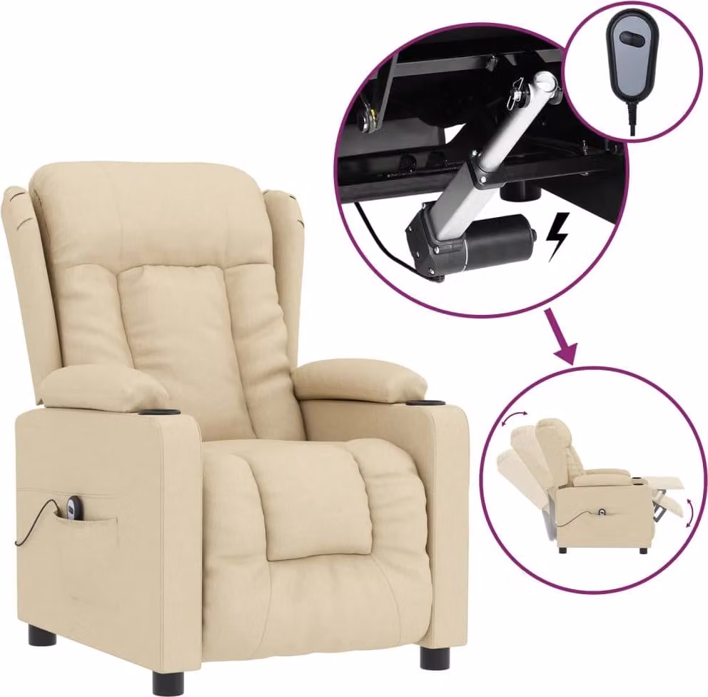 Poltrona Elettrica Reclinabile Crema in Tessuto