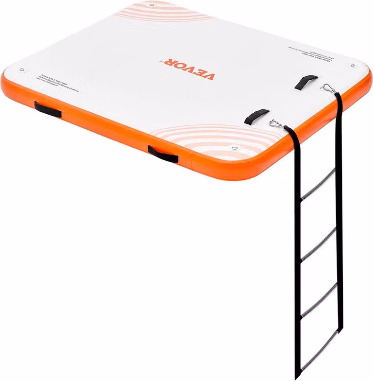 Piattaforma galleggiante gonfiabile, piattaforma gonfiabile 6 x 5 piedi, tappetino galleggiante antiscivolo con borsa per il trasporto portatile e scala rimovibile, piattaforma galleggiante a forma di zattera per piscina, spiaggia e mare
