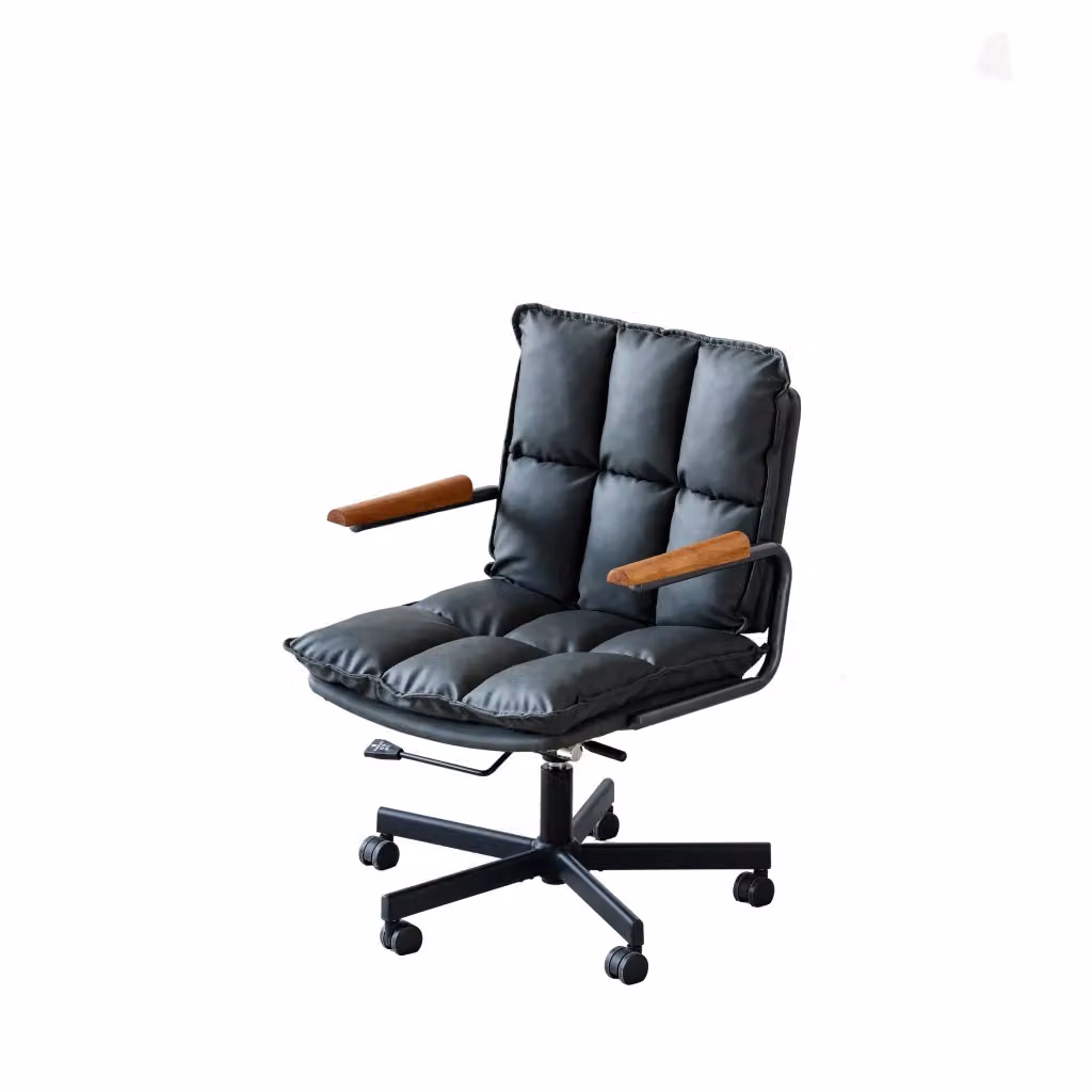 Sedia da ufficio ergonomica Minimal in similpelle nera con braccioli effetto noce, girevole a 360 gradi e regolabile in altezza – 2