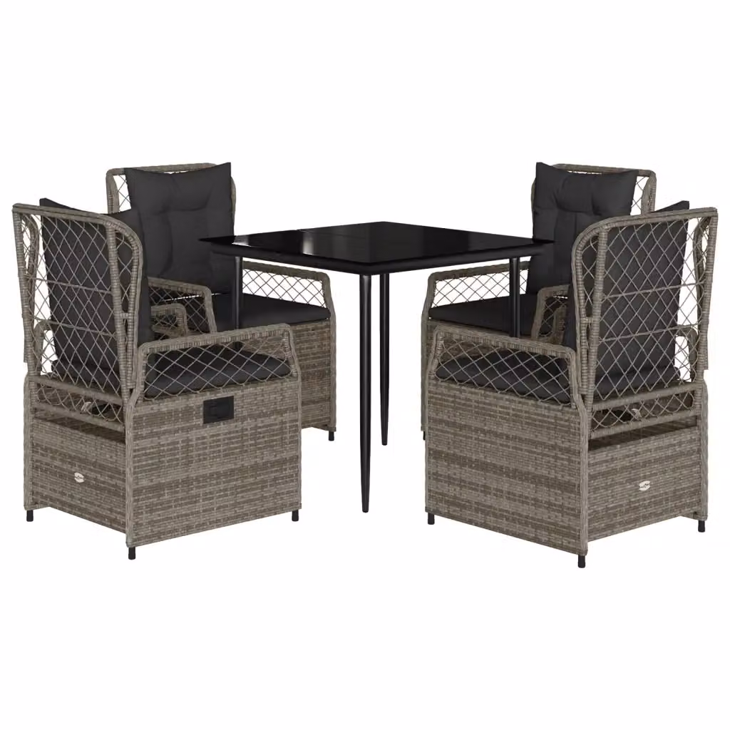vidaXL Set da Pranzo da Giardino 5 pz in Polyrattan e Vetro Grigio e Nero – 2