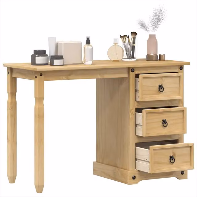Toeletta Corona vidaXL in legno massello di pino color marrone e beige, L/P/H: 110 x 47 x 75 cm