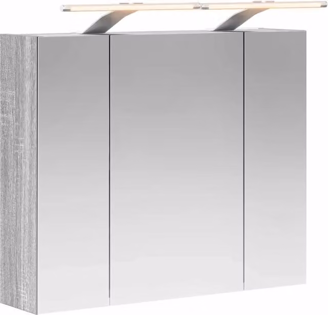 Mobiletto da bagno moderno con specchio e illuminazione LED, armadio sospeso in legno grigio, L: 60 cm, P: 14,5 cm, H: 50 cm