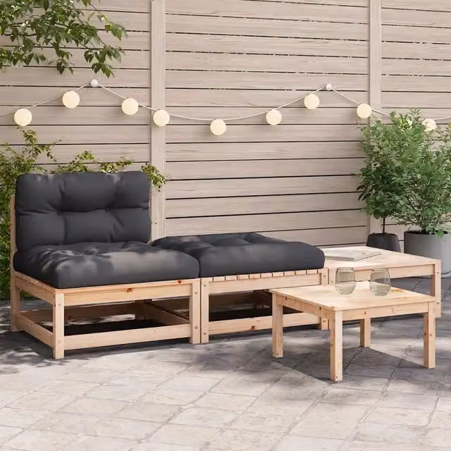Divano da Giardino vidaXL in Legno di Pino con Cuscini e Poggiapiedi, Grigio Antracite