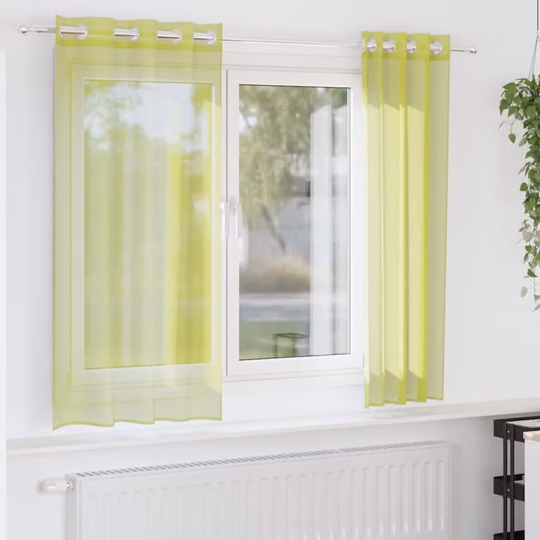 Set di 2 tende in voile semi-trasparenti vidaXL con occhielli, colore verde, L: 140 cm x H: 175 cm