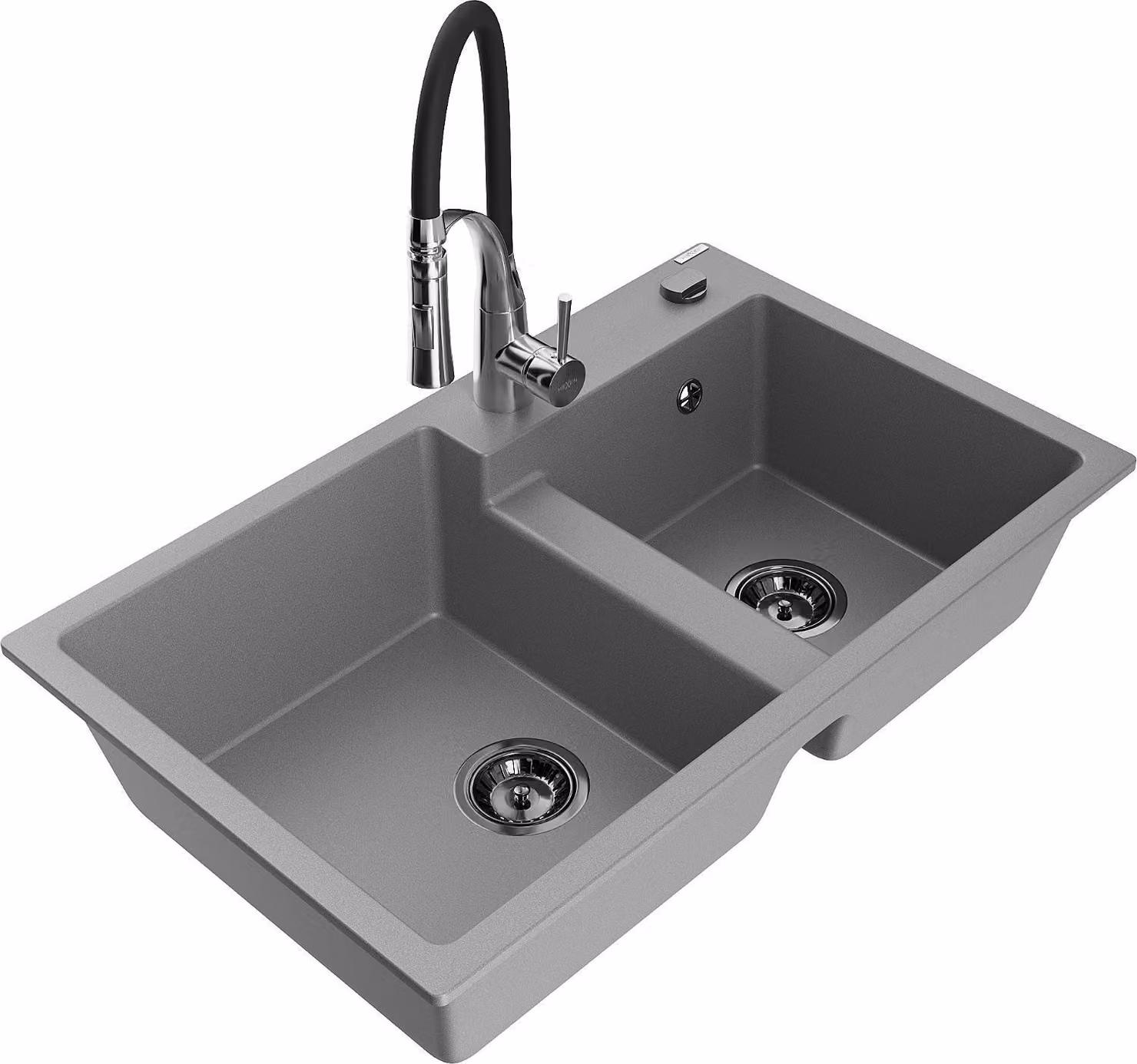 Mexen Tomas lavello in granito a 2 vasche con miscelatore da cucina Aster, grigio - 6516-71-73450-07-B