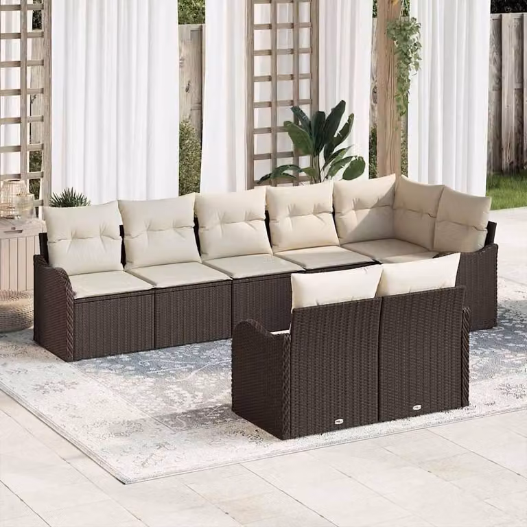 Maison Exclusive - Set Divano da Giardino 8 pcs Marrone e bianco Poly Rattan