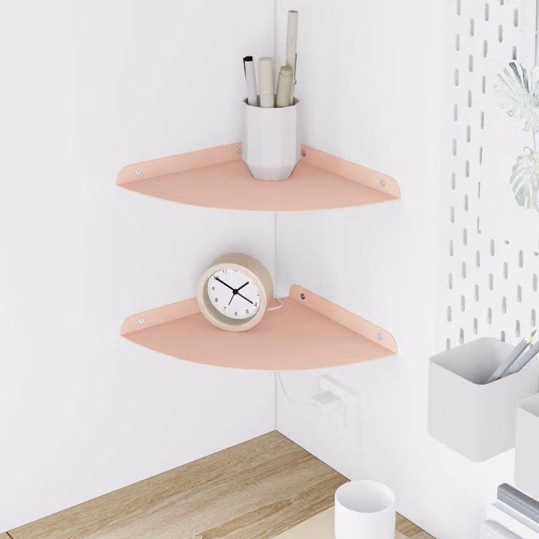 Set di 2 mensole galleggianti da angolo vidaXL in metallo rosa opaco, L 24 x P 24 x H 2 cm