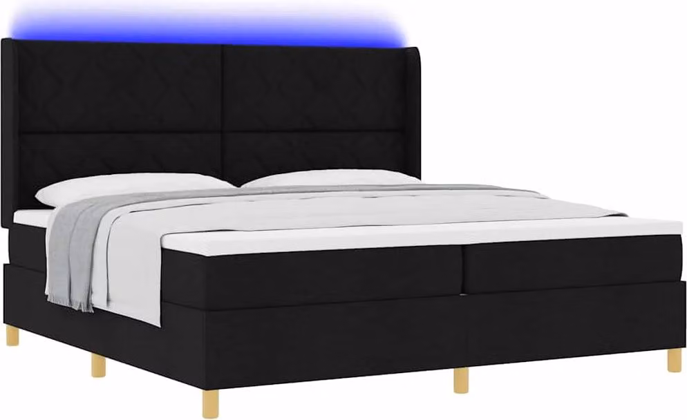 Letto a molle con strisce LED Nero 200 x 200 cm Tessuto
