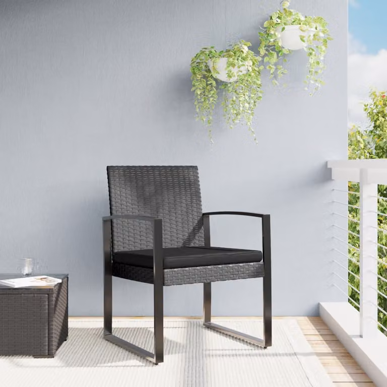 Set di 2 sedie da giardino vidaXL in rattan e metallo con cuscini, colore antracite