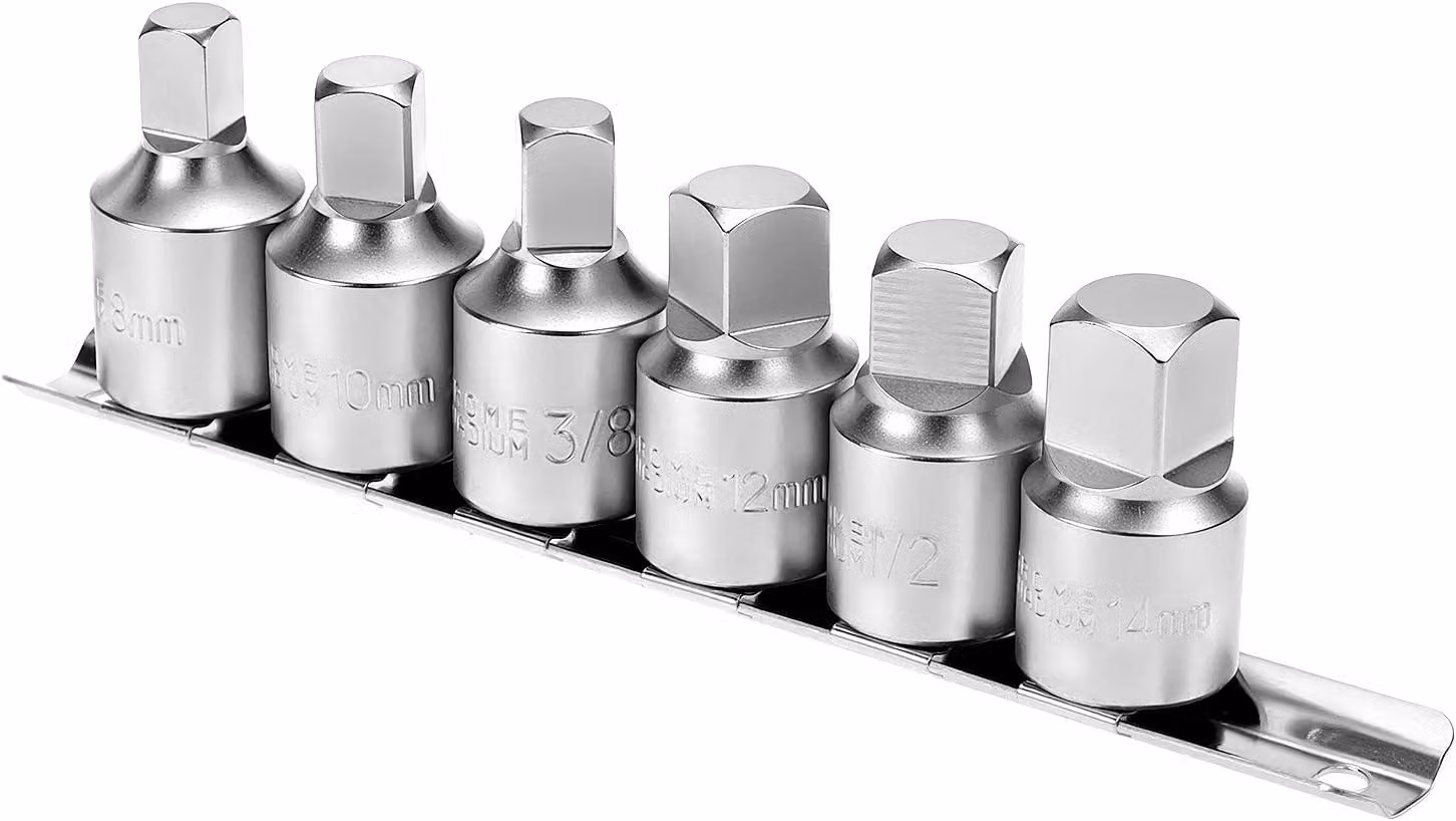 Set di chiavi per lo scarico dell'olio, composto da 6 pezzi, con attacco da 1/2" e 3/8", per misure da 8 a 14 mm, ideale per la manutenzione dei veicoli