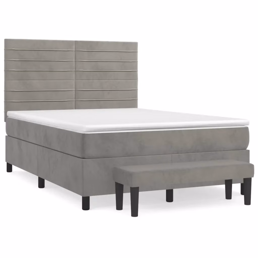 Letto Ibrido con Giroletto a Molle e Materasso vidaXL in Velluto Grigio Chiaro L/P/H: 140 x 200 x 203 cm – 2