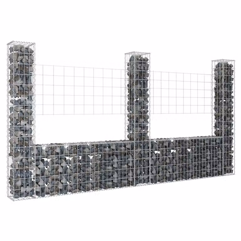 vidaXL Cesto Gabbione a U con 3 Pali in Metallo Grigio L: 260 cm, P: 20 cm, H: 150 cm