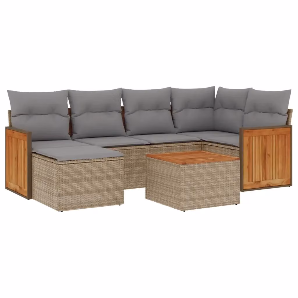 vidaXL Set Divani da Giardino 7 pz in Polyrattan con Cuscini Beige e Tavolino – 2