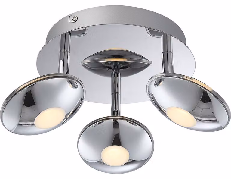 Lampada da soffitto a LED, 3 luci, cromata, finitura satinata, diametro 20 cm