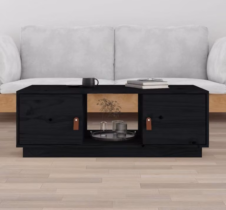 The Living Store tavolino nero 100x50x35 cm in legno di pino massiccio