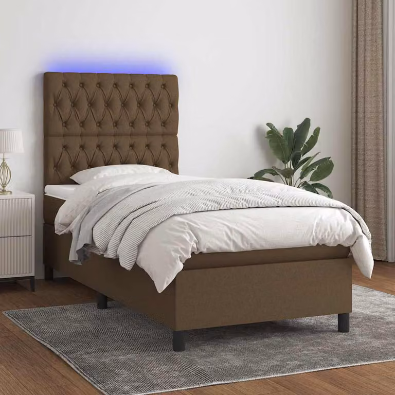 Letto Ibrido con Materasso e Illuminazione LED vidaXL in Tessuto Marrone Scuro, L/P/H: 90 x 190 cm
