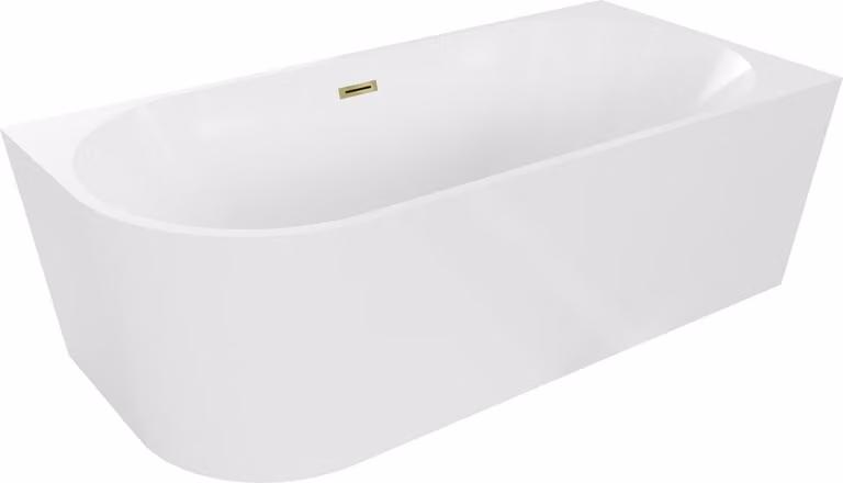 Mexen Mia vasca da bagno indipendente angolare destra 140 x 75 cm, bianca, troppopieno dorato - 52691407500P-50