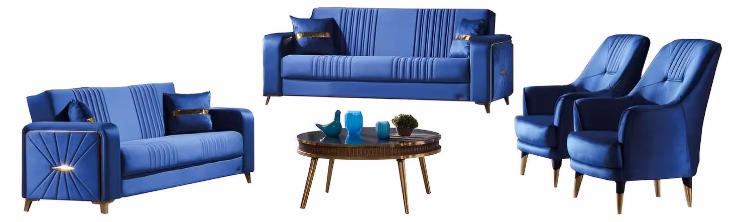 Sofagarnitur Sofa 3+3+1+1 Sitzer Wohnzimmer Set 4tlg Sofas Modern Blau Stil