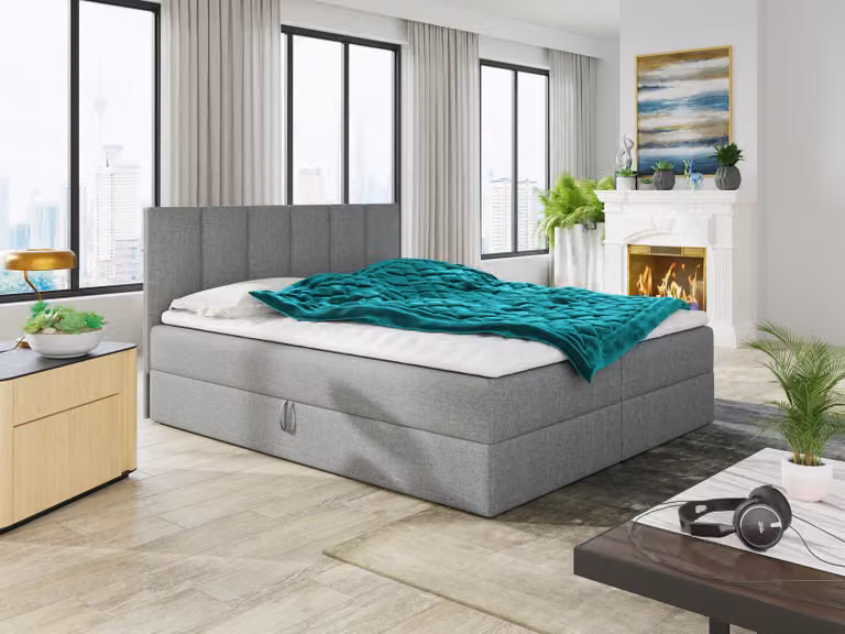 Letto boxspring Star con topper, materasso Bonell e 2 contenitori, letto matrimoniale, letto imbottito, letto (grigio (Inari 91), 180 x 200 cm)
