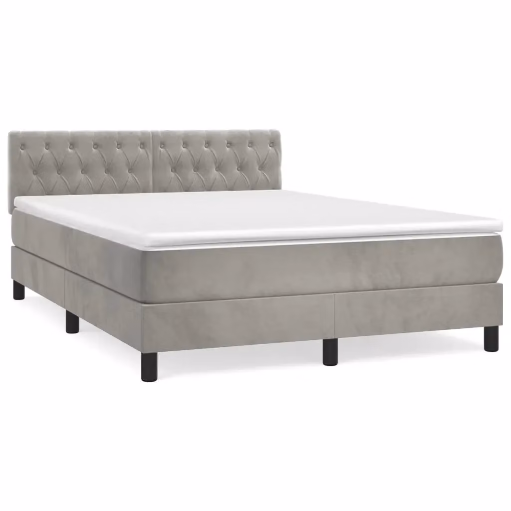 Letto con Giroletto a Molle e Materasso Ibrido vidaXL in Velluto Grigio Chiaro e Bianco L/P/H: 193 x 144 x 88 cm – 2