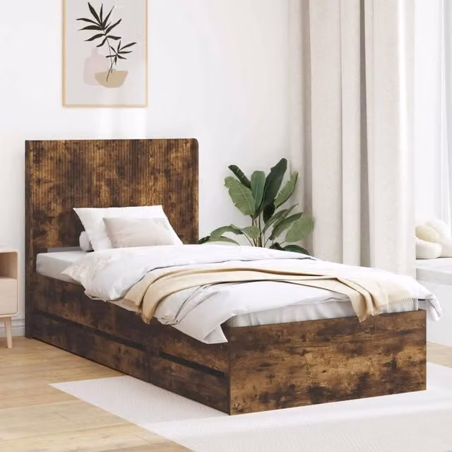 Struttura del letto con stoccaggio e testata Rovere Fumo 3413975