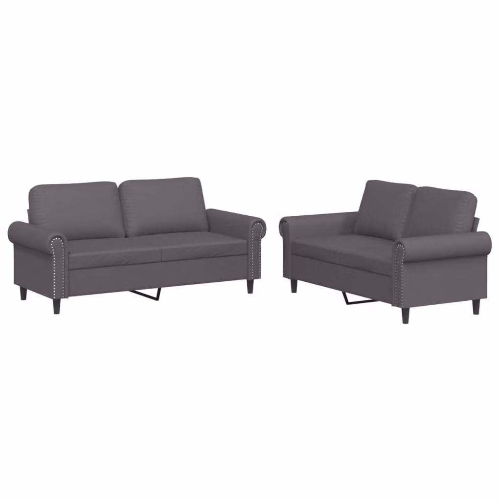 Set di Divani 2 pz con Cuscini Grigio in Pelle finta