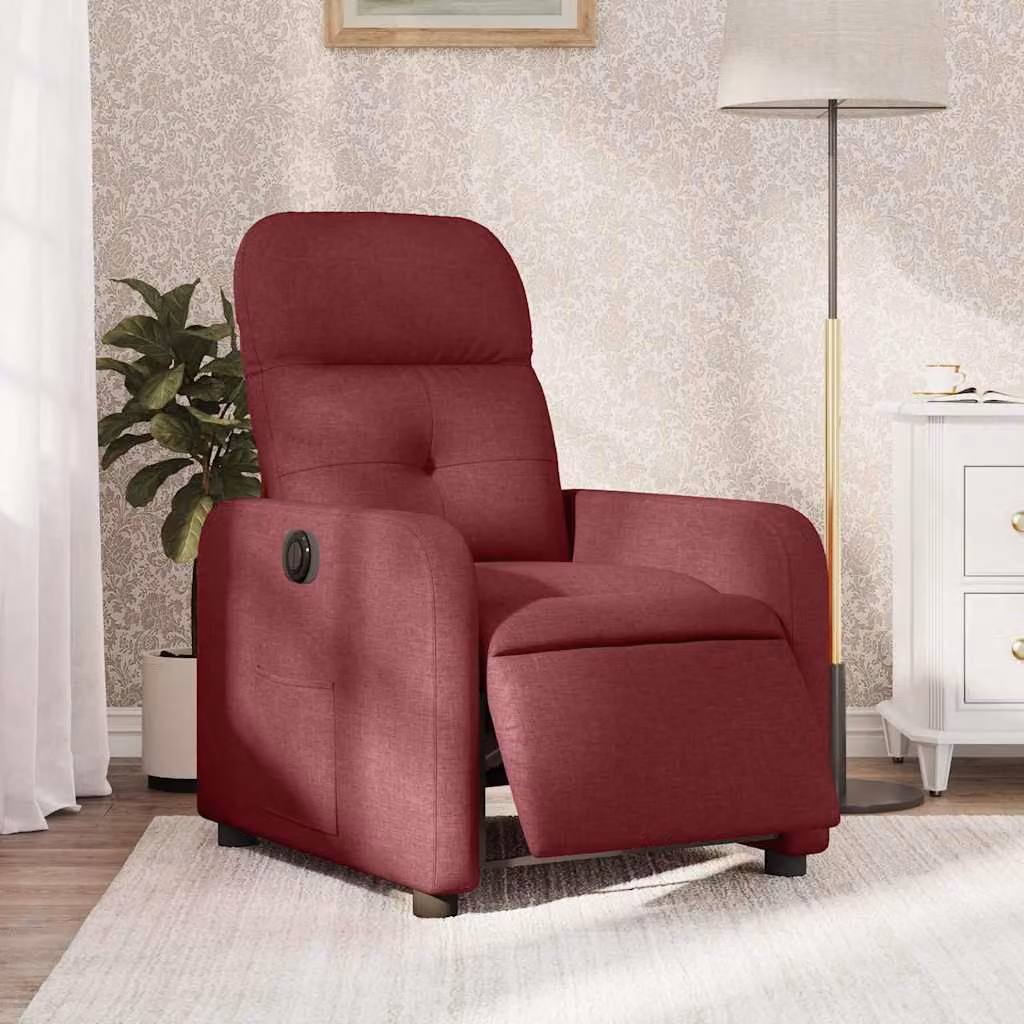 vidaXL Poltrona Elettrica Reclinabile in Tessuto Rosso con Braccioli – 1