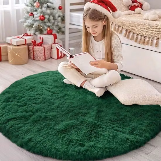 Tappeto Circolare Homaxy in Faux Fur Verde, Lavabile e Antiscivolo, Diametro: 160 cm