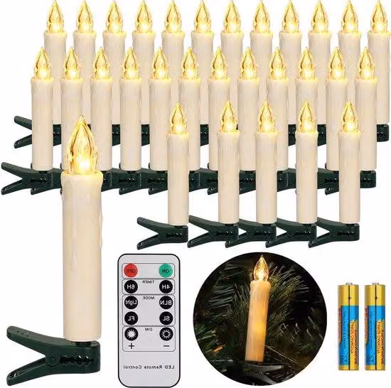 Luci natalizie a 30 LED, senza fili, con telecomando, timer, effetto tremolante, intensità regolabile, luce bianca calda, resistenti all'acqua per esterni, alimentate a batterie.