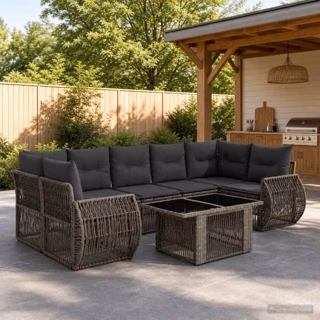 Set Divano da Giardino 8 pz Grigio e Grigio Scuro polyrattan 3436910