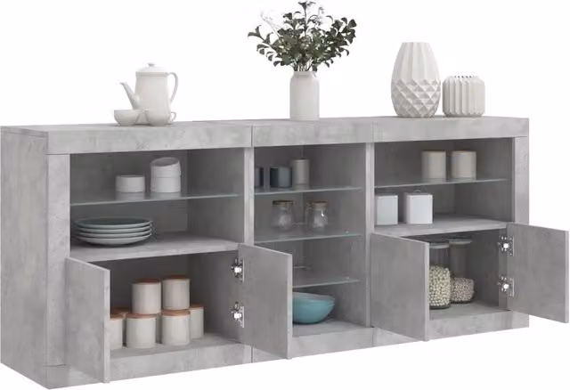 Credenza con Luci LED-Buffet-Armadio da cucina Grigio Cemento 181,5x37x67 cm 605041