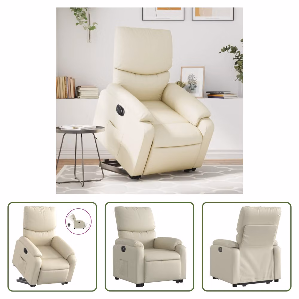 The Living Store Poltrona relax con supporto elettrico in Pelle finta color crema