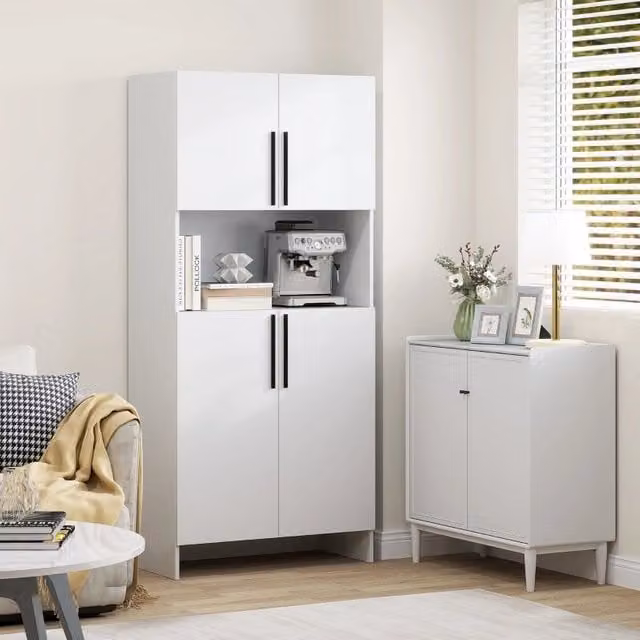 Mobile colonna da cucina Mivray bianca con ante a battente e ripiano per microonde, finitura opaca, L: 79 cm, P: 40 cm, H: 175 cm