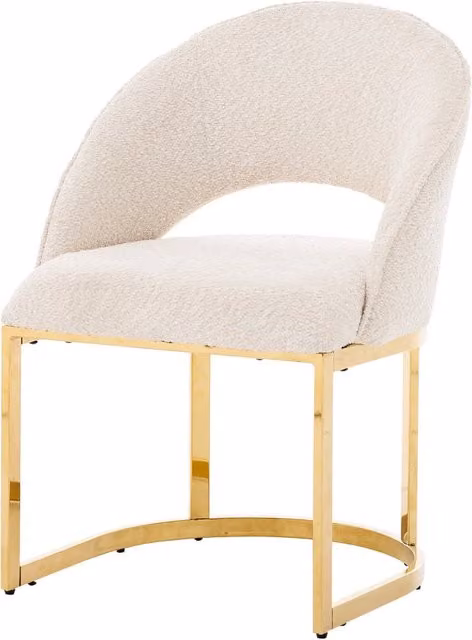 Set di 2 sedie da pranzo in bouclé beige con gambe in metallo galvanizzato oro