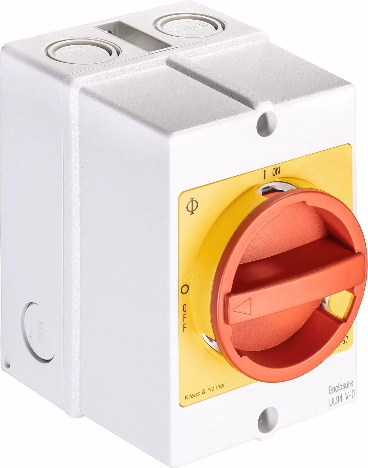 Interruttore di arresto di emergenza Kraus & Naimer, a 3 poli, custodia AP IP66, Ith=25 A, P=7,5 kW (AC23B, 400V AC), 6 mm², 1 pz.
